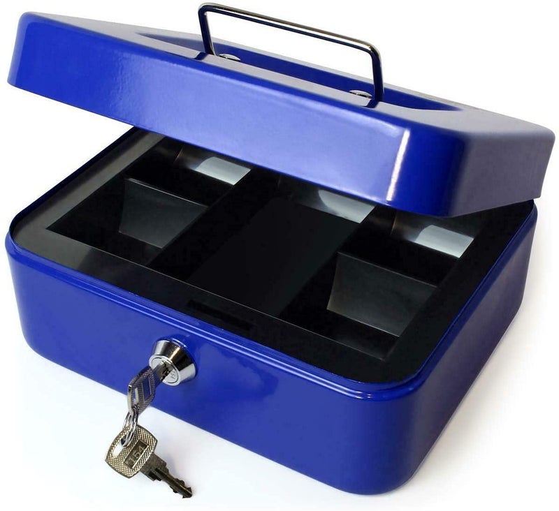 Delzon Small Cash 6’’Einch Box with Key Lock, Portable Steel Cash Safe Box Petty Cash TinLockable Cash Money Coin Safe Security Box (Multi Color) - Image 4