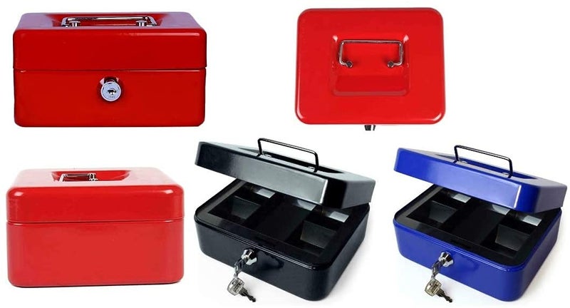 Delzon Small Cash 6’’Einch Box with Key Lock, Portable Steel Cash Safe Box Petty Cash TinLockable Cash Money Coin Safe Security Box (Multi Color) - Image 3