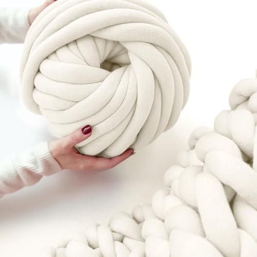 vrawas Arm Knitting Yarn for Chunky Yarn Giant Tubular Crochet Making Blanket DIY,Hand Knitting Braided Knot Throw Washable Tube Bulky for Weave Craft Crochet(Milk White, 2.2lb) - Image 1