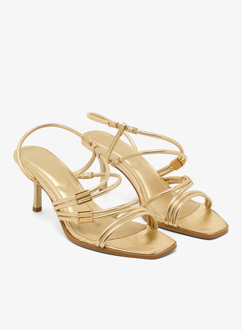 Truffle Gold pu Strappy Detail Mid Heel Gold Sandals for Women | Best Price UAE