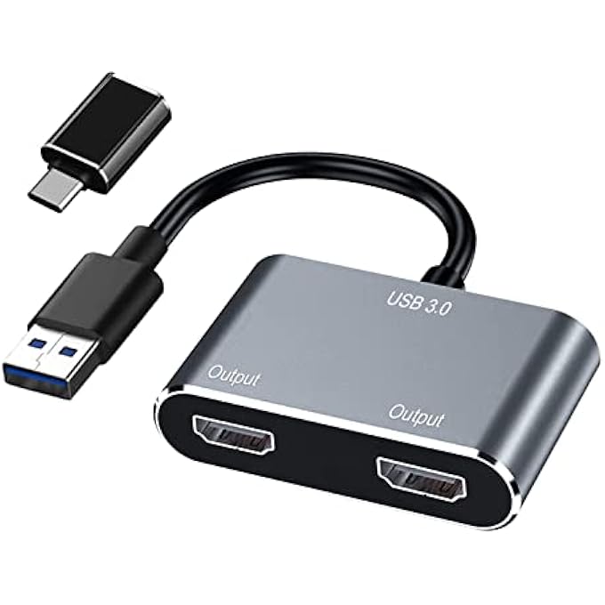 rayihni USB 3.0 TO DUAL HDMI ADAPTER ,PLUGABLE USB 3.0 TO HDMI VIDEO GRAPHICS ADAPTER, FOR MONITOR - EXTERNAL VIDEO & GRAPHICS CARD - LIMITED TO WINDOWS /MAC IOS - Image 1