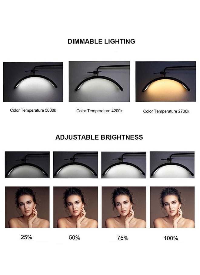 Arabest Half Moon Light,36W Desktop LED Light 3000K 6000K Half Moon Shaped,3 Adjust Brightness Eyelash Beauty Lamp for Salon Nail Art,Black 80 cm  - Image 2
