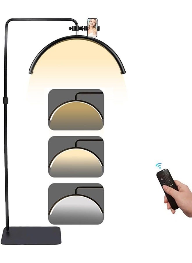 Arabest Half Moon Light,36W Desktop LED Light 3000K 6000K Half Moon Shaped Floor Lamp with Phone Holder for Eyelash Extension,3 Adjustable Brightness & Height Lash Light for Salon Nail Art,Cool/Warm Lighting,Black 80 cm - Image 1
