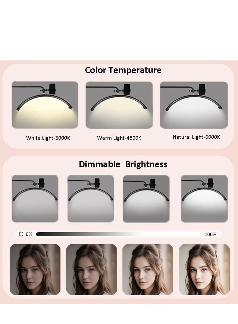 Arabest Half Moon Light,36W Desktop LED Light 3000K 6000K Half Moon Shaped Floor Lamp with Phone Holder for Eyelash Extension,3 Adjustable Brightness & Height Lash Light for Salon Nail Art,Cool/Warm Lighting,Black 80 cm - Image 2