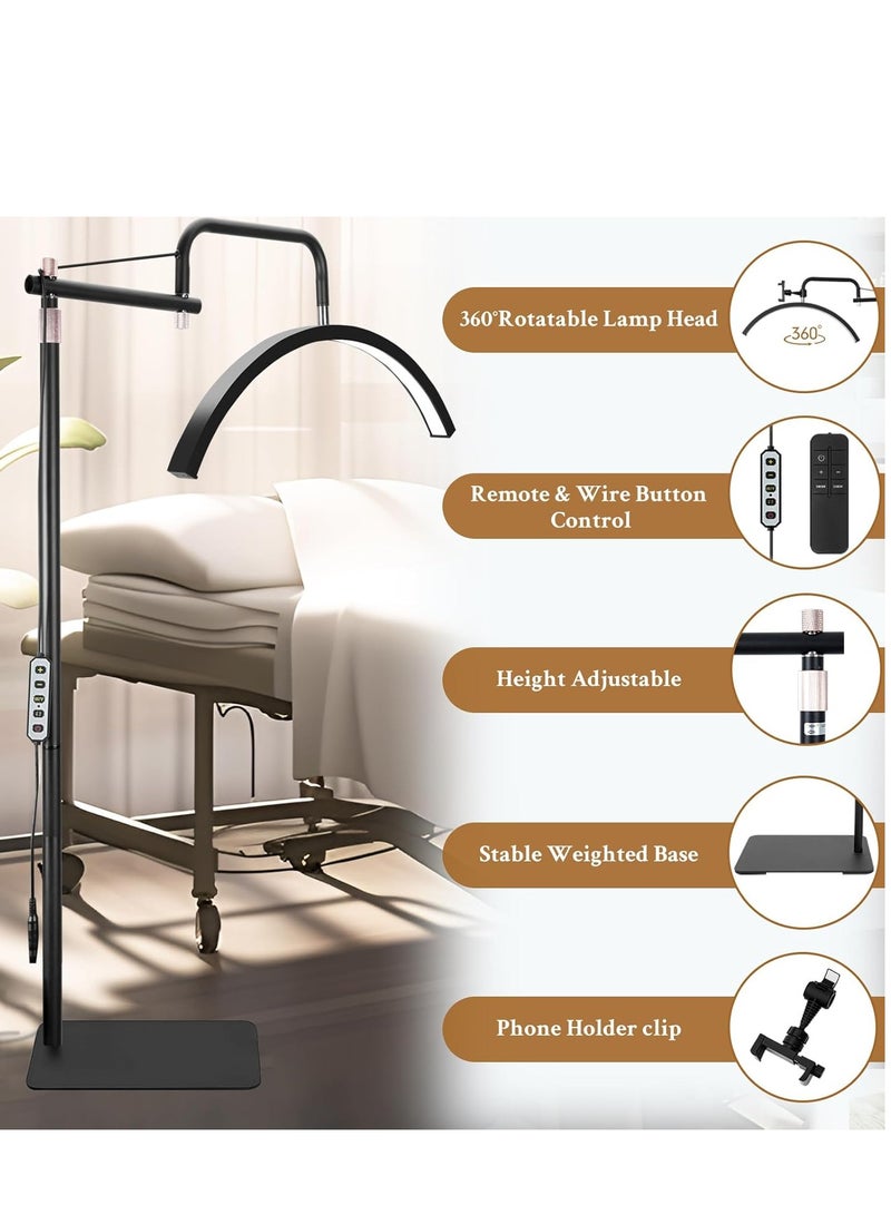 Arabest Half Moon Light,36W Desktop LED Light 3000K 6000K Half Moon Shaped Floor Lamp with Phone Holder for Eyelash Extension,3 Adjustable Brightness & Height Lash Light for Salon Nail Art,Cool/Warm Lighting,Black 80 cm - Image 3