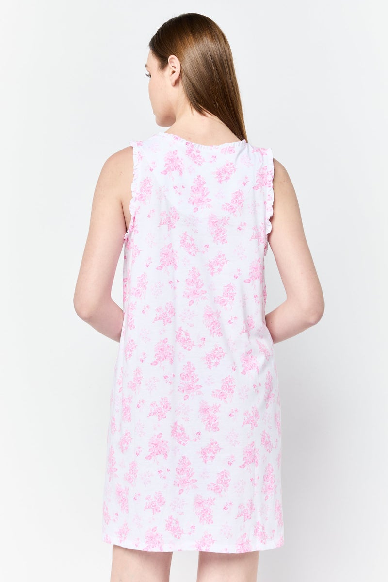 Celestial Dreams Women Floral Print Sleeveless Pajamas, Milticolor - Image 4