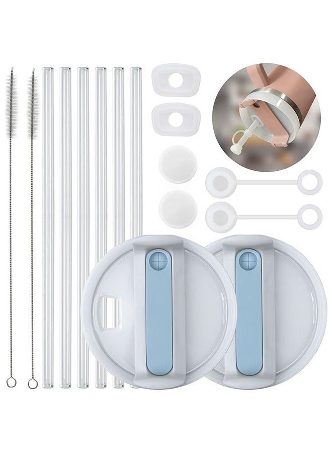 Peachjoy 2 Pack Lid Replacement 40 oz Tumbler with Handle for Cup 2.0 Version - 6 Pcs Extra Long Reusable Straws and H2.0 Silicone Spill Proof Stopper - Spill Resistant Covers 3 Set  - Image 1