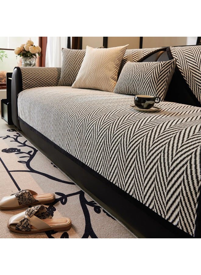 vctops Black and White Stripe Couch Cover Farmhouse Chenille Sofa Covers Soft Cozy Non Slip Sectional Couch Cover Washable Sofa Slipceover for Dogs, Pets Furniture Protector (Black,28"x28") - Image 1