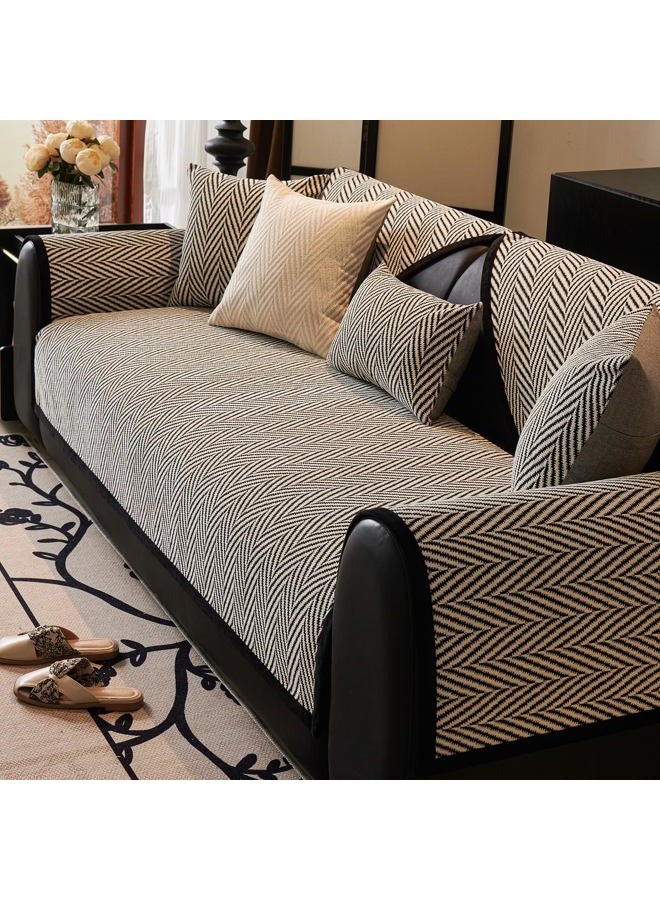 vctops Black and White Stripe Couch Cover Farmhouse Chenille Sofa Covers Soft Cozy Non Slip Sectional Couch Cover Washable Sofa Slipceover for Dogs, Pets Furniture Protector (Black,28"x28") - Image 5