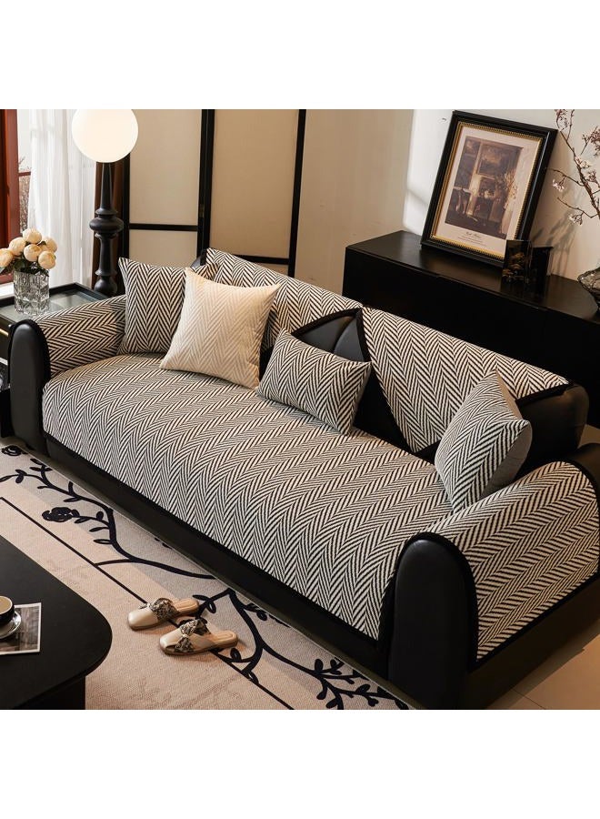 vctops Black and White Stripe Couch Cover Farmhouse Chenille Sofa Covers Soft Cozy Non Slip Sectional Couch Cover Washable Sofa Slipceover for Dogs, Pets Furniture Protector (Black,28"x28") - Image 4