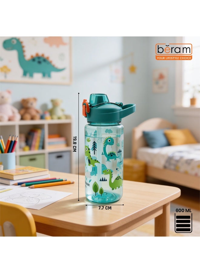 Beram Kids Plastic Water Bottle 600ml – BPA Free Leak Proof Drinking Bottle with Flip Lock Lid  Cute Cartoon Design Lightweight School Water Bottle for Boys & Girls (blue) - Image 2