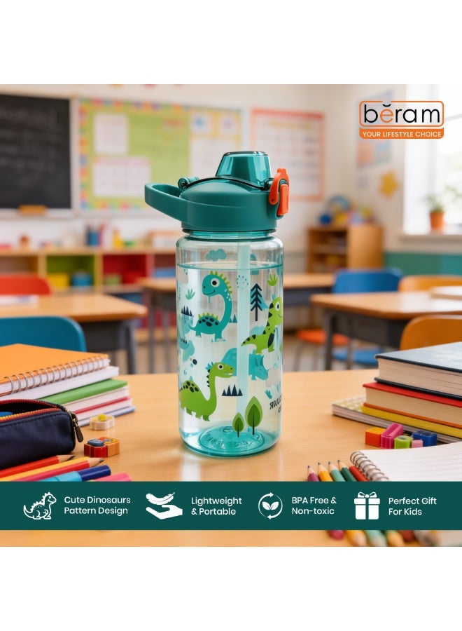 Beram Kids Plastic Water Bottle 600ml – BPA Free Leak Proof Drinking Bottle with Flip Lock Lid  Cute Cartoon Design Lightweight School Water Bottle for Boys & Girls (blue) - Image 3