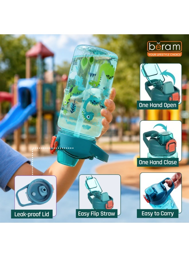 Beram Kids Plastic Water Bottle 600ml – BPA Free Leak Proof Drinking Bottle with Flip Lock Lid  Cute Cartoon Design Lightweight School Water Bottle for Boys & Girls (blue) - Image 4