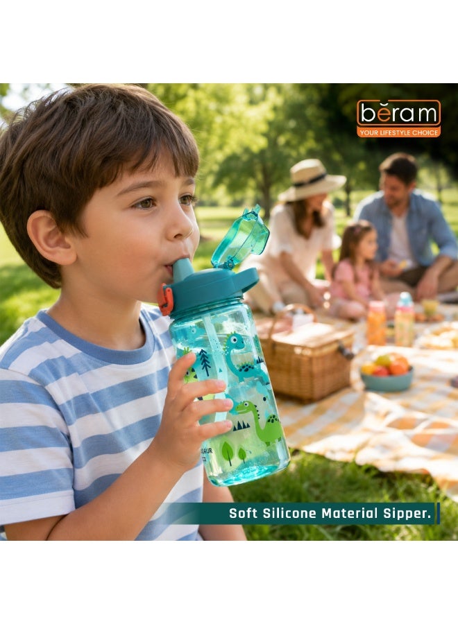 Beram Kids Plastic Water Bottle 600ml – BPA Free Leak Proof Drinking Bottle with Flip Lock Lid  Cute Cartoon Design Lightweight School Water Bottle for Boys & Girls (blue) - Image 5