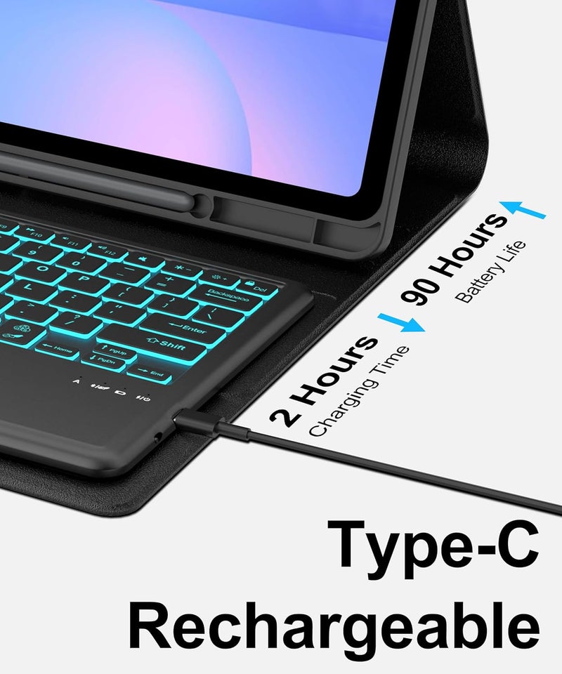 SENGBIRCH Touch Keyboard Case for Samsung Galaxy Tab S10 FE+ Plus 13.1'' 2025, Galaxy Tablet S10FE+ Case Keyboard with Trackpad, 7-Colors Backlit Keypad with S Pen Holder for Samsung Tab S10FE Plus, Black - Image 3