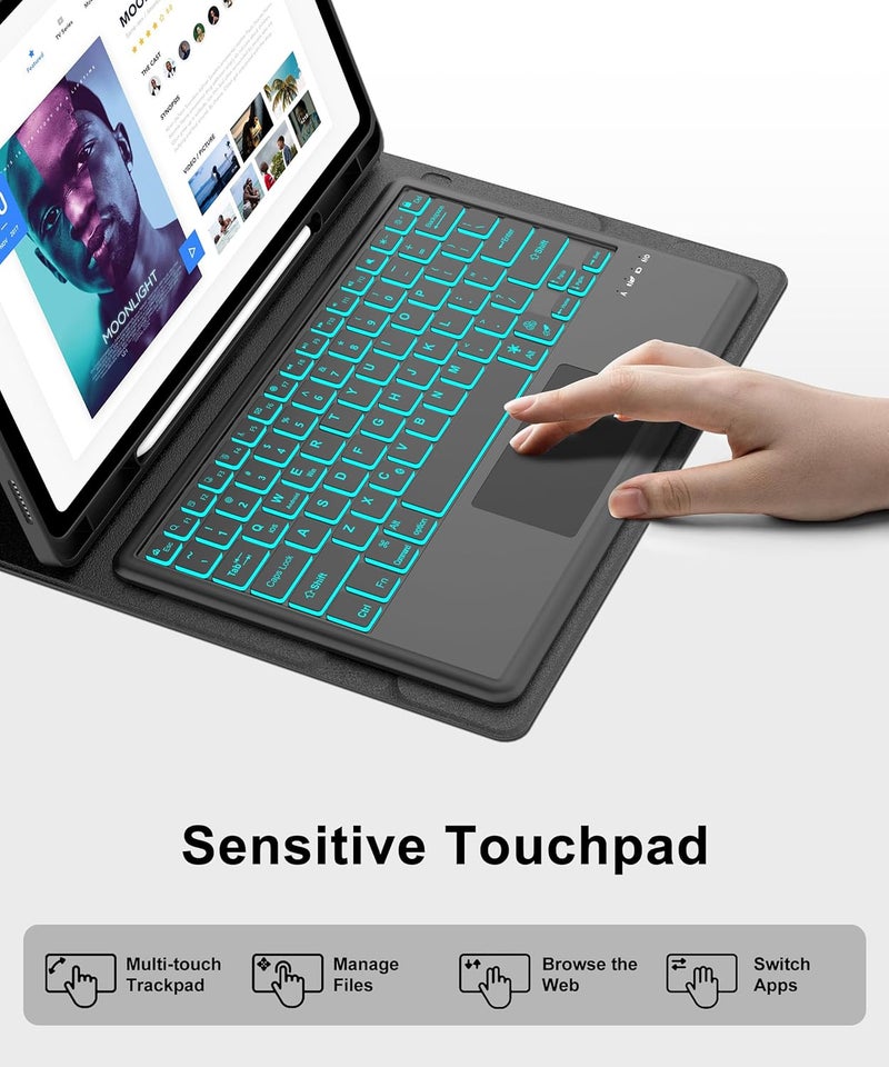 SENGBIRCH Touch Keyboard Case for Samsung Galaxy Tab S10 FE+ Plus 13.1'' 2025, Galaxy Tablet S10FE+ Case Keyboard with Trackpad, 7-Colors Backlit Keypad with S Pen Holder for Samsung Tab S10FE Plus, Black - Image 5