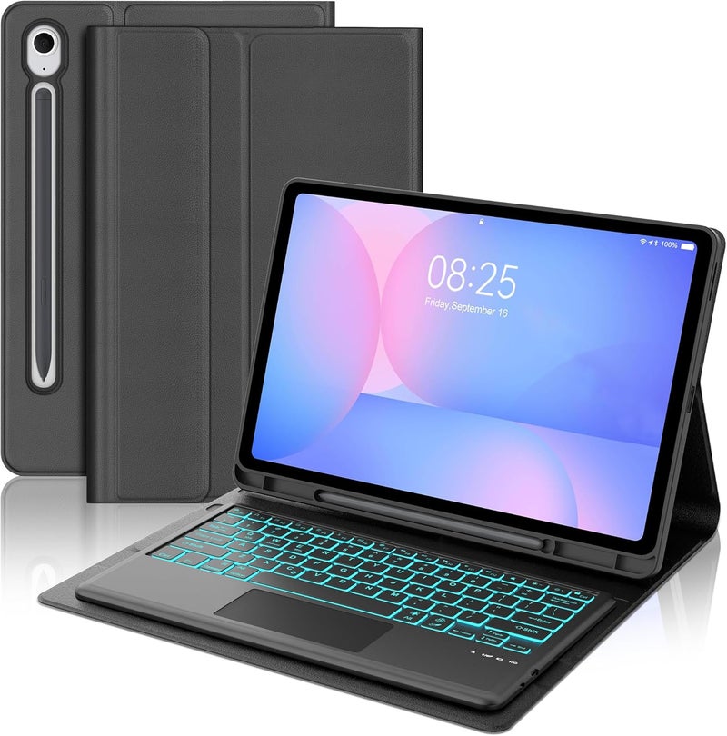 SENGBIRCH Touch Keyboard Case for Samsung Galaxy Tab S10 FE+ Plus 13.1'' 2025, Galaxy Tablet S10FE+ Case Keyboard with Trackpad, 7-Colors Backlit Keypad with S Pen Holder for Samsung Tab S10FE Plus, Black - Image 1