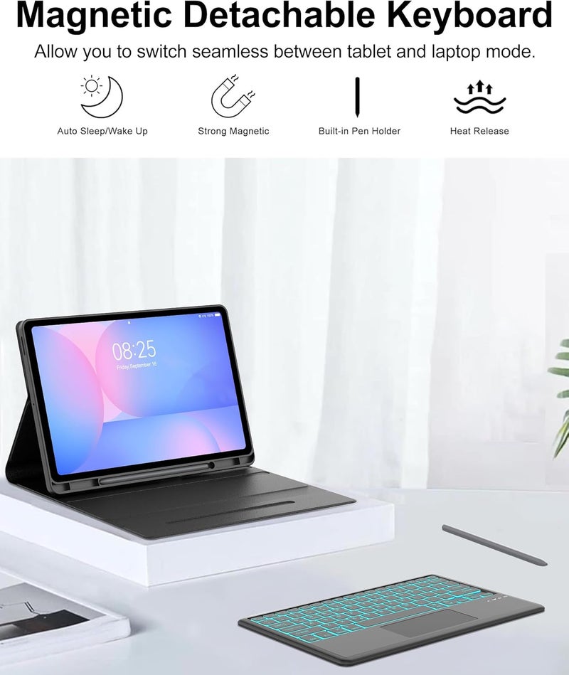 SENGBIRCH Touch Keyboard Case for Samsung Galaxy Tab S10 FE+ Plus 13.1'' 2025, Galaxy Tablet S10FE+ Case Keyboard with Trackpad, 7-Colors Backlit Keypad with S Pen Holder for Samsung Tab S10FE Plus, Black - Image 4