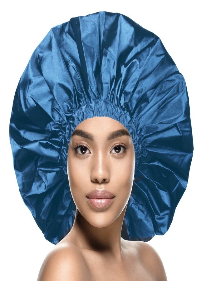 Donna Jumbo Satin Shower & Conditioning Cap 1pc for Women, Curly Hair, Roller Sets, Crochet Hairstyles, Elastic Band Waterproof Shower Cap Jumbo Cobalt Color - Image 1