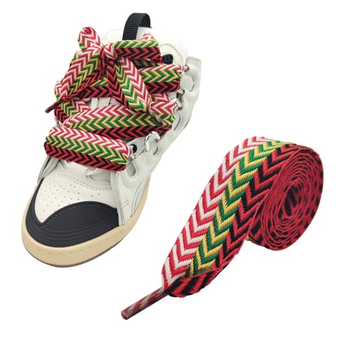 UamGlsob 3cm Thick Fat Shoe Laces for Lanvin Sneakers, Original Jumbo Chunky Shoelaces Shoe Strings Replacement Laces (Red+Yellow, 54''/140cm) - Image 1