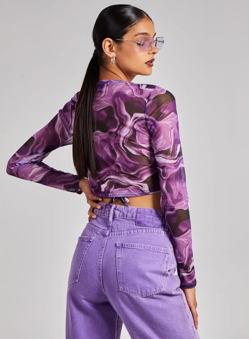 Pink Vanilla Long Sleeve Marble Print Top