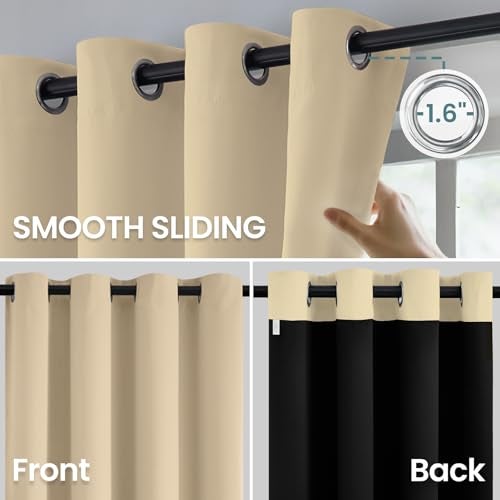 COSVIYA 100% Beige Blackout Curtains for Bedroom Kids Room 63 Inches Length 2 Panels Set, Full Light Blocking Thermal Insulated Grommet Nursery Window Treatment Drapes with Black Liner,W40 x L63 - Image 4