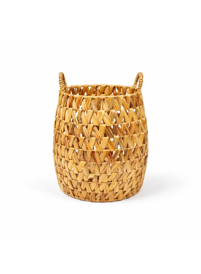 Homesmiths Small Round Water Hyacinth Storage Basket – Dia 35 x H42 cm with Handle – Rustic Handcrafted Home Storage for Toys, Plants, or Makeup - Image 1