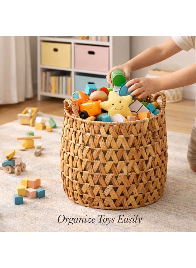 Homesmiths Small Round Water Hyacinth Storage Basket – Dia 35 x H42 cm with Handle – Rustic Handcrafted Home Storage for Toys, Plants, or Makeup - Image 4
