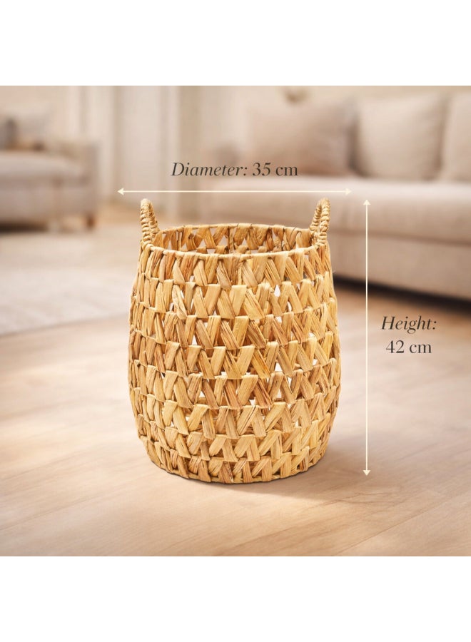 Homesmiths Small Round Water Hyacinth Storage Basket – Dia 35 x H42 cm with Handle – Rustic Handcrafted Home Storage for Toys, Plants, or Makeup - Image 2