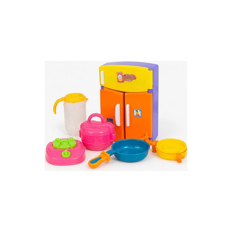 Kids Play House Toy Kitchen Set with Refrigerator, Cookware and Accessories, Multicolour - Image 2