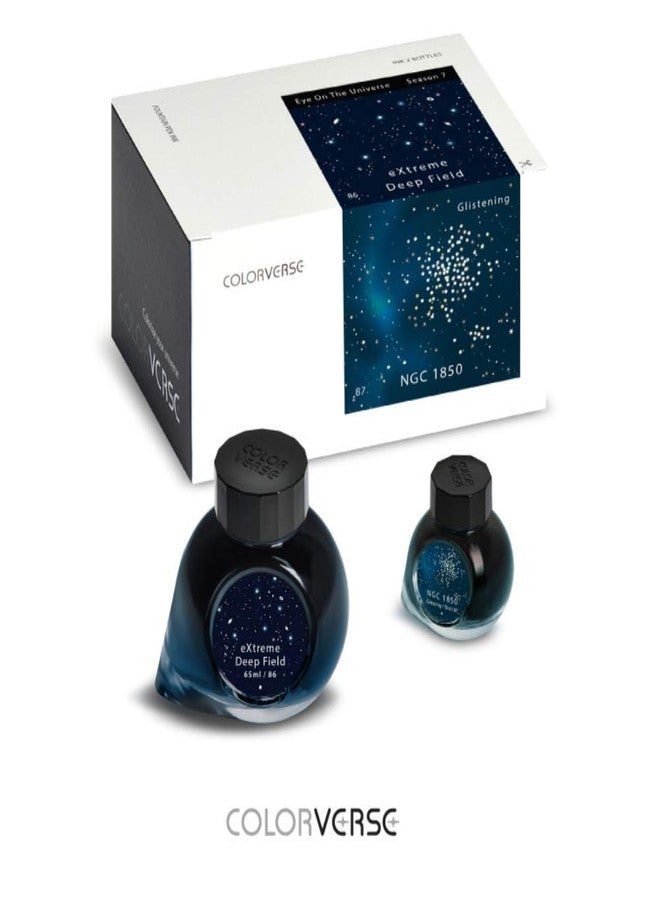 Colorverse Turquoise Blue & Shiny Turquoise Blue Fountain Pen Ink Bottles | Extreme Deep Field & NGC 1850 (Shimmer/Glitter) | 65ml & 15ml | 2 Bottle Set | Dye-Based | Eye On The Universe Series - Image 2