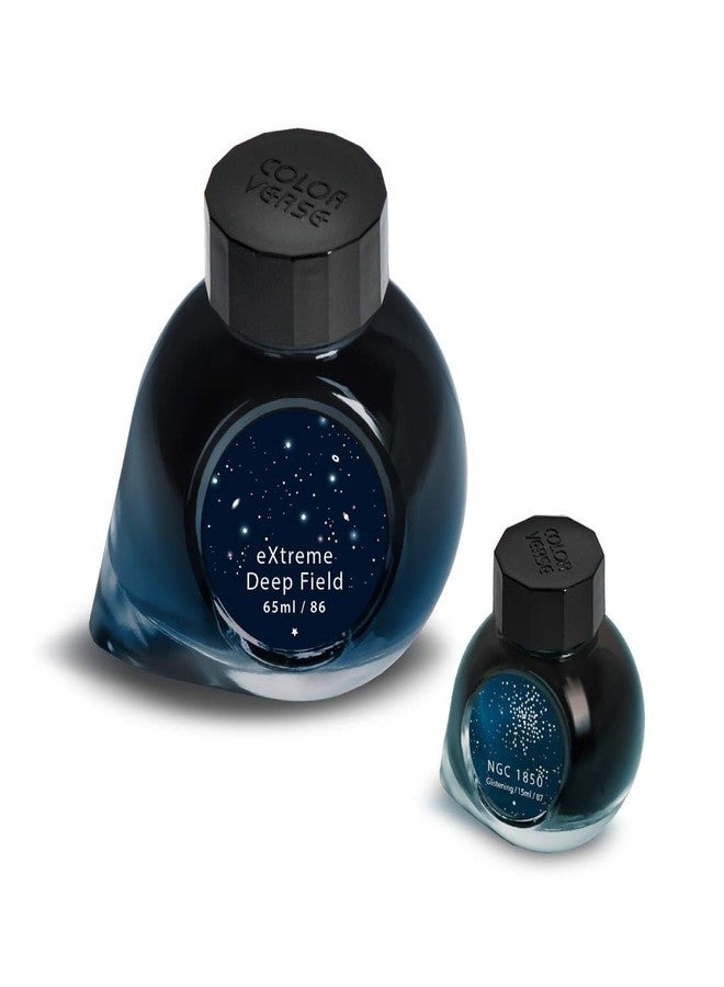 Colorverse Turquoise Blue & Shiny Turquoise Blue Fountain Pen Ink Bottles | Extreme Deep Field & NGC 1850 (Shimmer/Glitter) | 65ml & 15ml | 2 Bottle Set | Dye-Based | Eye On The Universe Series - Image 1