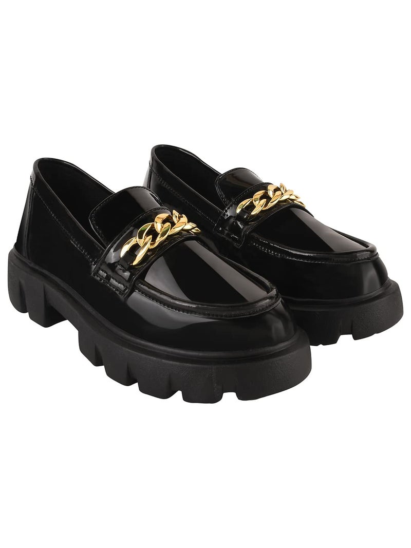 Shoetopia Smart Casual Chain Detailed Black Loafers for Women & Girls /UK4 - Image 2