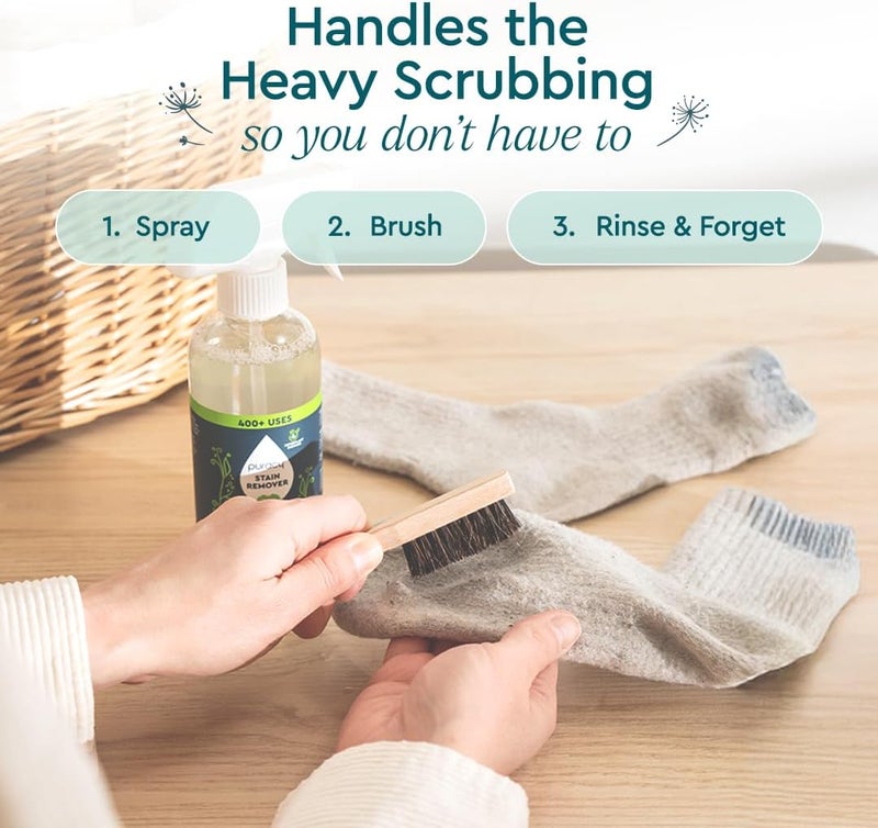Laundry Stain Remover Brush for Tough, Deep, and Aged Clothing Stains, with Genuine Horsehair Bristles for Safe and Effective Stain and Odor Elimination - Image 5
