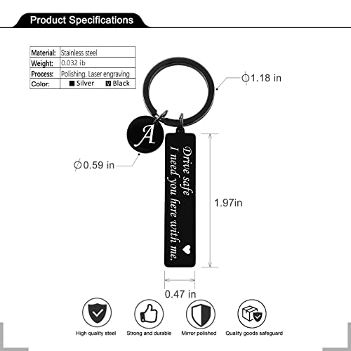 CINDYHE Drive Safe Keychain for Boyfriend Valentines day I Love You Gifts for Him I Need You Here With Me 26 Letters Black Keychain (Black keychain letter A) - Image 2