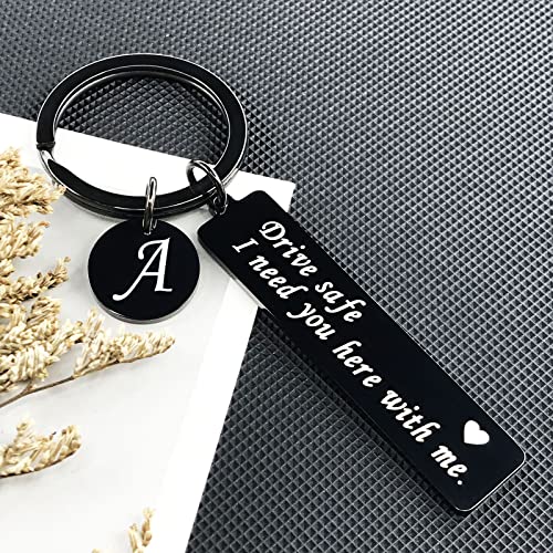 CINDYHE Drive Safe Keychain for Boyfriend Valentines day I Love You Gifts for Him I Need You Here With Me 26 Letters Black Keychain (Black keychain letter A) - Image 3