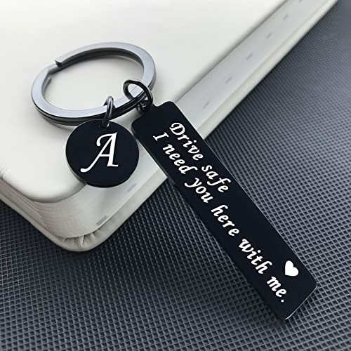 CINDYHE Drive Safe Keychain for Boyfriend Valentines day I Love You Gifts for Him I Need You Here With Me 26 Letters Black Keychain (Black keychain letter A) - Image 4