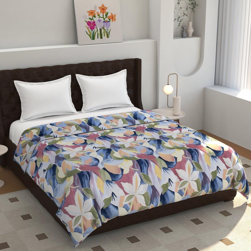 TIB 140 GSM Soft Glace Cotton Duvet Cover Double Bed II Razai Cover II Quilt Cover II Dohar Cover for Double Bed with Zipper Blue Flower Double - Image 1