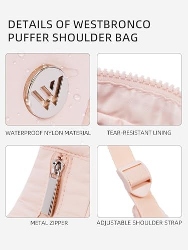 WESTBRONCO Small Puffer Crescent Shoulder Bag for Women, Nylon Quilted Shoulder Purses, Puffy Handbags with Adjustable Strap - Image 5