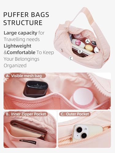 WESTBRONCO Small Puffer Crescent Shoulder Bag for Women, Nylon Quilted Shoulder Purses, Puffy Handbags with Adjustable Strap - Image 3