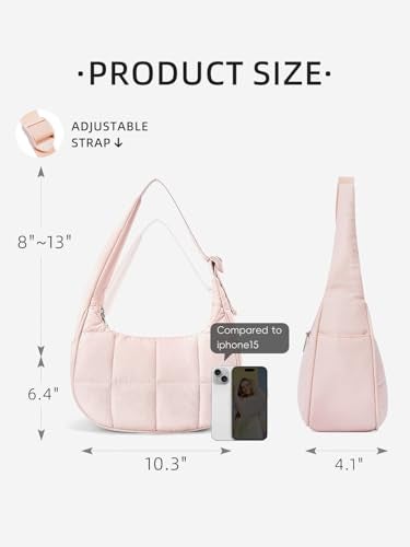 WESTBRONCO Small Puffer Crescent Shoulder Bag for Women, Nylon Quilted Shoulder Purses, Puffy Handbags with Adjustable Strap - Image 2