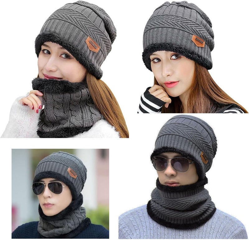 HINDAWI Winter Hat Scarf Gloves Slouchy Beanie Snow Knit Skull Cap Touch Screen Mittens Circle Scarves for Women Men - Image 2