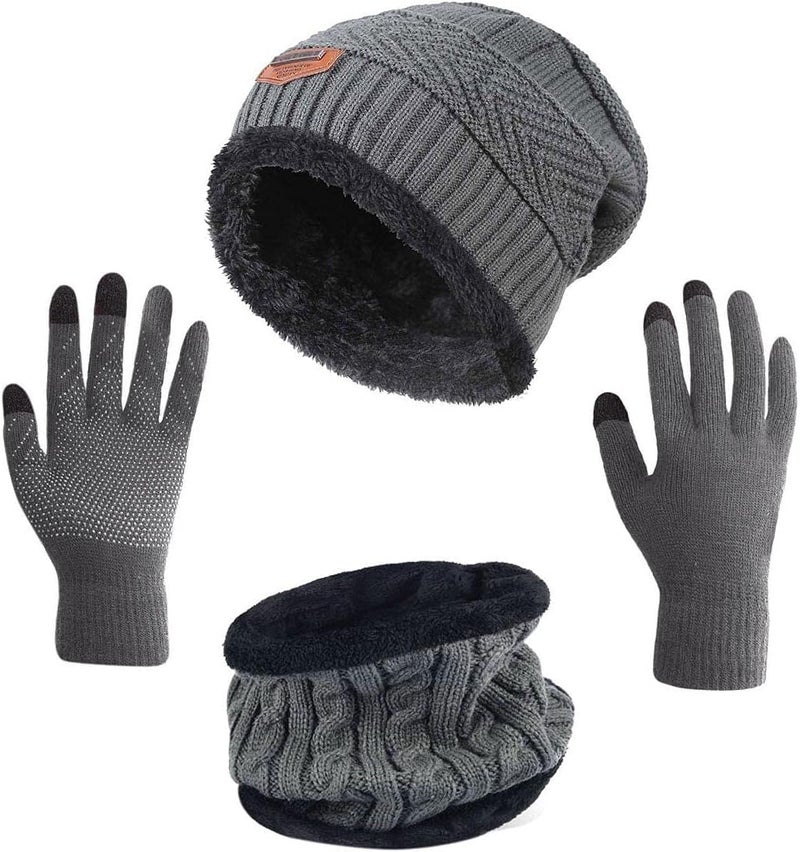 HINDAWI Winter Hat Scarf Gloves Slouchy Beanie Snow Knit Skull Cap Touch Screen Mittens Circle Scarves for Women Men - Image 1