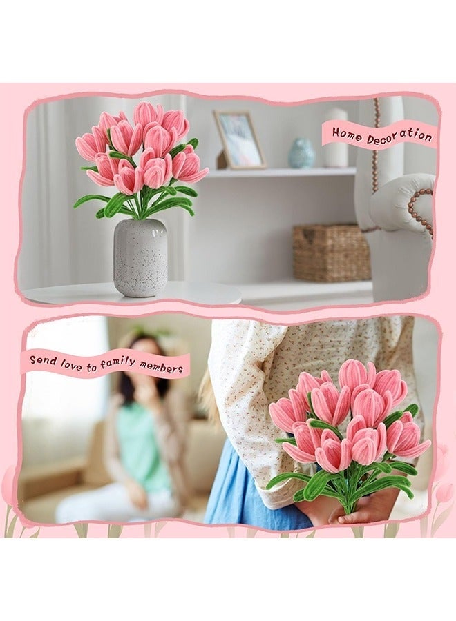 Bukela Tulip Pipe Cleaners for Craft, 30cm Green and Pink Pipe Cleaners, Fuzzy Sticks Craft Supplies, Chenille Stems with Flower Pole, Flower Core & Gardening Tape, Arts & Crafts for DIY(8 Flowers) - Image 5