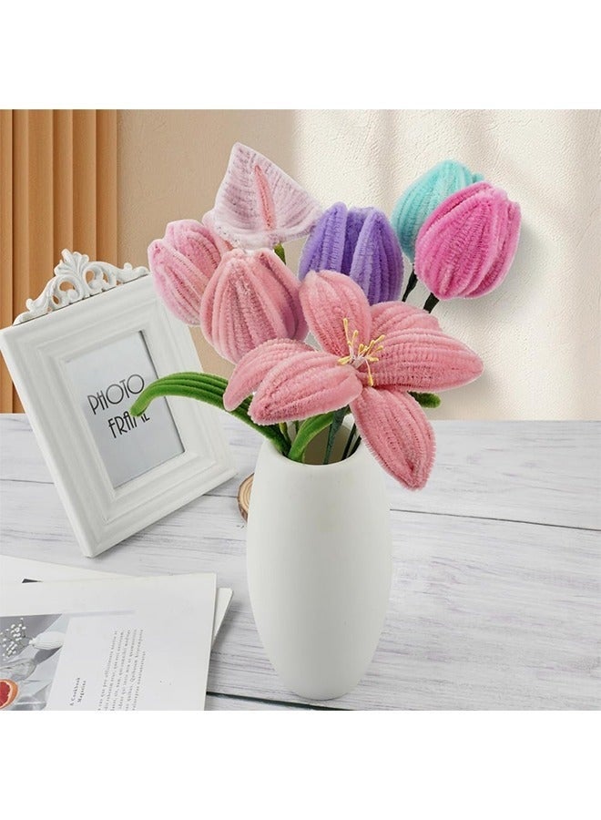 Bukela Tulip Pipe Cleaners for Craft, 30cm Green and Pink Pipe Cleaners, Fuzzy Sticks Craft Supplies, Chenille Stems with Flower Pole, Flower Core & Gardening Tape, Arts & Crafts for DIY(8 Flowers) - Image 2