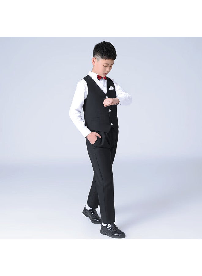 Luobobeibei Boys' Formal Spring And Autumn Vest Suit Plus Size Wide Small Suit Fat Child Host Performance Black 130 - Image 3