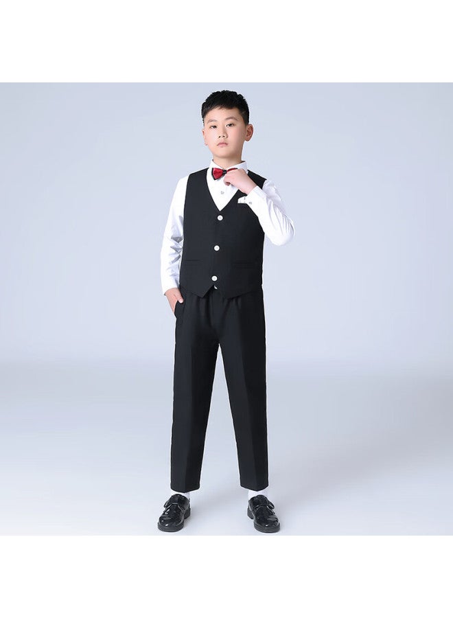 Luobobeibei Boys' Formal Spring And Autumn Vest Suit Plus Size Wide Small Suit Fat Child Host Performance Black 130 - Image 1