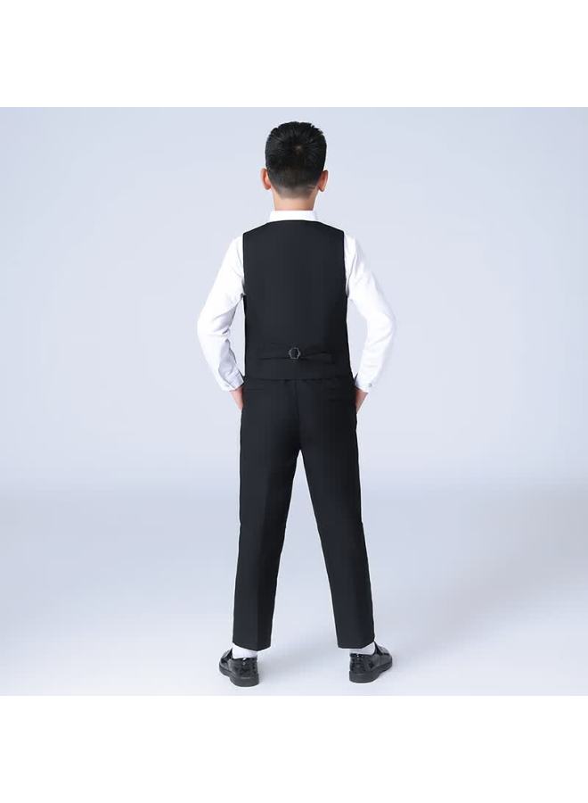 Luobobeibei Boys' Formal Spring And Autumn Vest Suit Plus Size Wide Small Suit Fat Child Host Performance Black 130 - Image 4