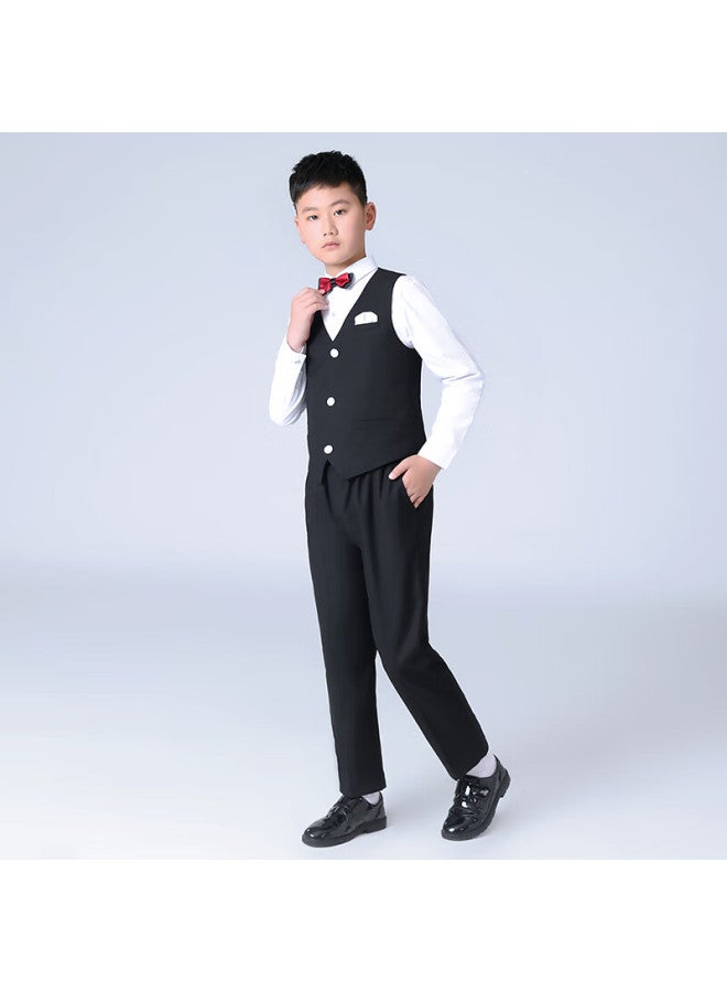 Luobobeibei Boys' Formal Spring And Autumn Vest Suit Plus Size Wide Small Suit Fat Child Host Performance Black 130 - Image 2