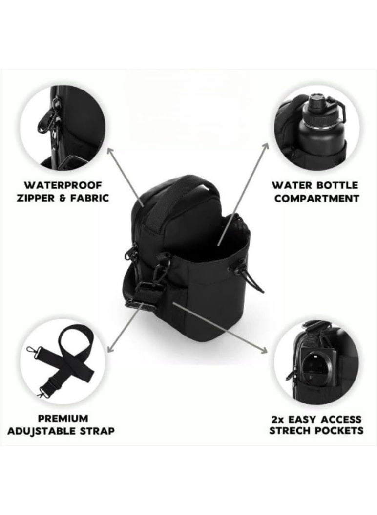 Magnetic Insulated Water Bottle Carrier Bag, Portable Water Bottle Holder with Adjustable Strap, Waterproof Sling Bag with Multi-Pockets for Hiking, Gym, Travel - Image 4